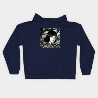 Black and white portrait of woman Kids Hoodie